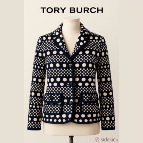 Tory Burch Polka Dot Navy and Cream Blazer - Picture 1 of 12